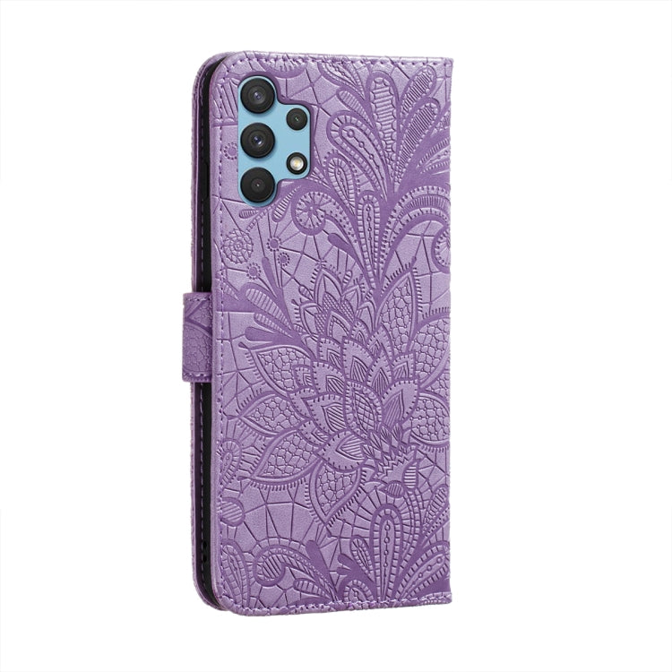 For Samsung Galaxy A32 4G Lace Flower Embossing Pattern Horizontal Flip Leather Case with Holder & Card Slots & Wallet & Photo Frame