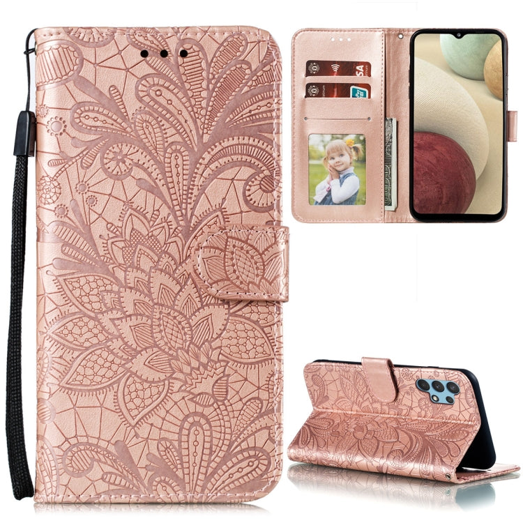 For Samsung Galaxy A32 4G Lace Flower Embossing Pattern Horizontal Flip Leather Case with Holder & Card Slots & Wallet & Photo Frame