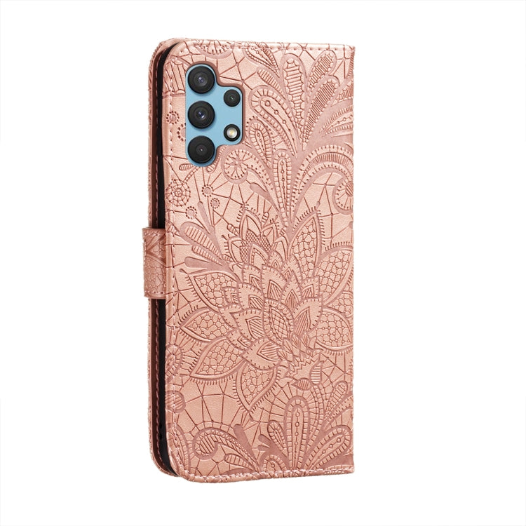 For Samsung Galaxy A32 4G Lace Flower Embossing Pattern Horizontal Flip Leather Case with Holder & Card Slots & Wallet & Photo Frame