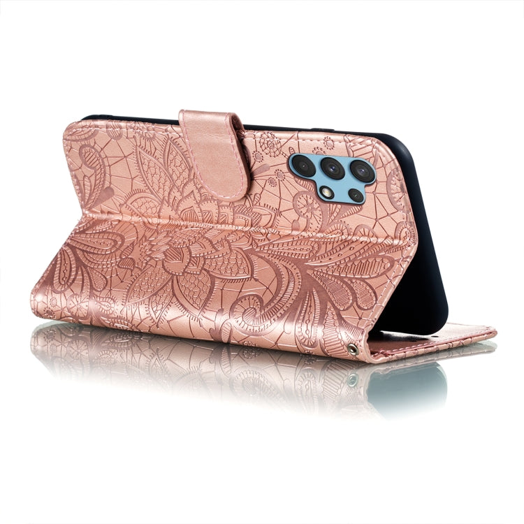 For Samsung Galaxy A32 4G Lace Flower Embossing Pattern Horizontal Flip Leather Case with Holder & Card Slots & Wallet & Photo Frame