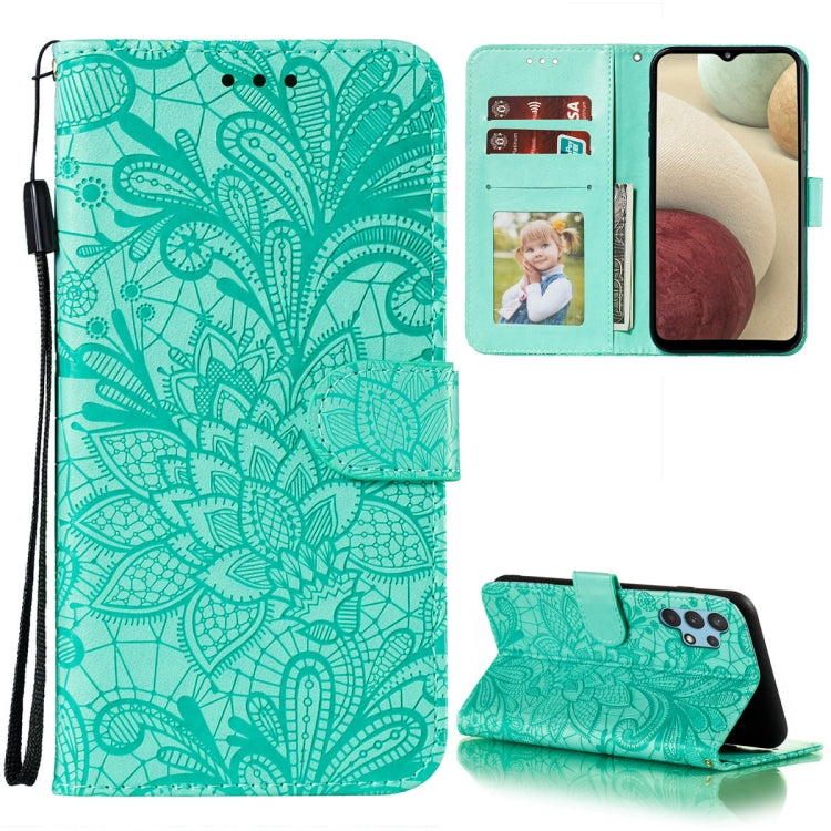 For Samsung Galaxy A32 4G Lace Flower Embossing Pattern Horizontal Flip Leather Case with Holder & Card Slots & Wallet & Photo Frame