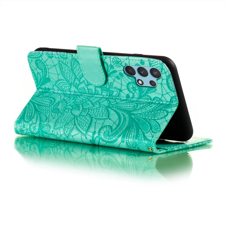 For Samsung Galaxy A32 4G Lace Flower Embossing Pattern Horizontal Flip Leather Case with Holder & Card Slots & Wallet & Photo Frame