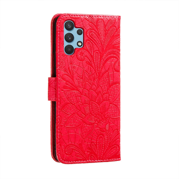 For Samsung Galaxy A32 4G Lace Flower Embossing Pattern Horizontal Flip Leather Case with Holder & Card Slots & Wallet & Photo Frame