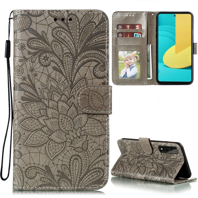 For LG Stylo 7 5G Lace Flower Embossing Pattern Horizontal Flip Leather Case with Holder & Card Slots & Wallet & Photo Frame