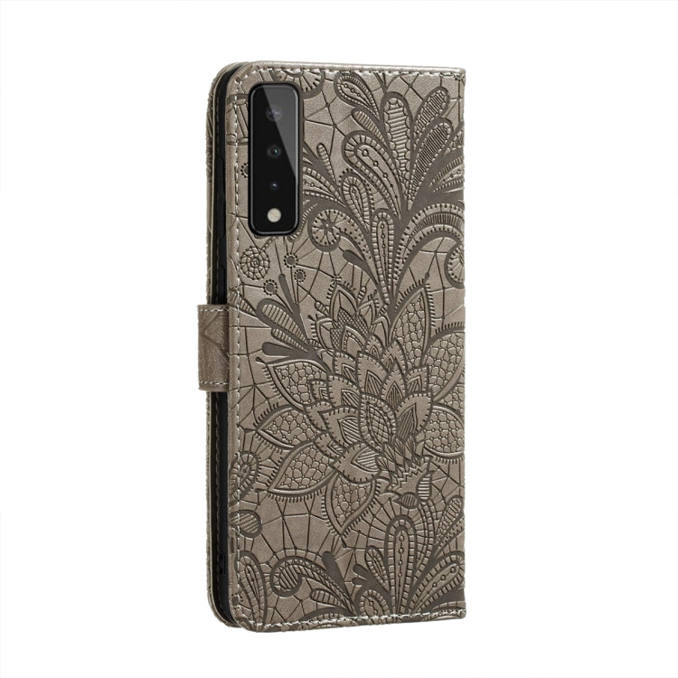 For LG Stylo 7 5G Lace Flower Embossing Pattern Horizontal Flip Leather Case with Holder & Card Slots & Wallet & Photo Frame