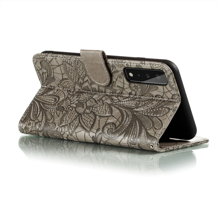 For LG Stylo 7 5G Lace Flower Embossing Pattern Horizontal Flip Leather Case with Holder & Card Slots & Wallet & Photo Frame
