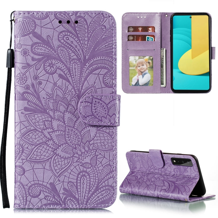 For LG Stylo 7 5G Lace Flower Embossing Pattern Horizontal Flip Leather Case with Holder & Card Slots & Wallet & Photo Frame