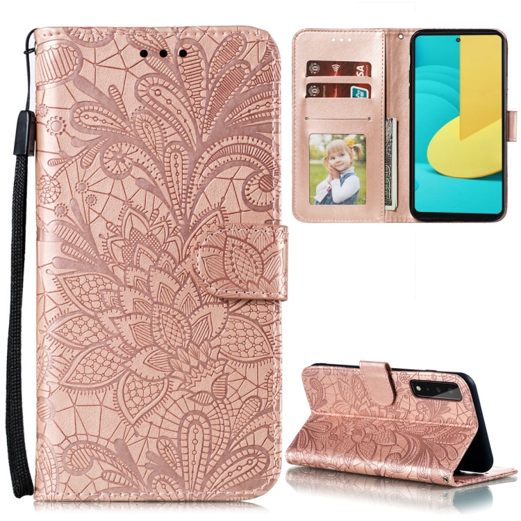 For LG Stylo 7 5G Lace Flower Embossing Pattern Horizontal Flip Leather Case with Holder & Card Slots & Wallet & Photo Frame