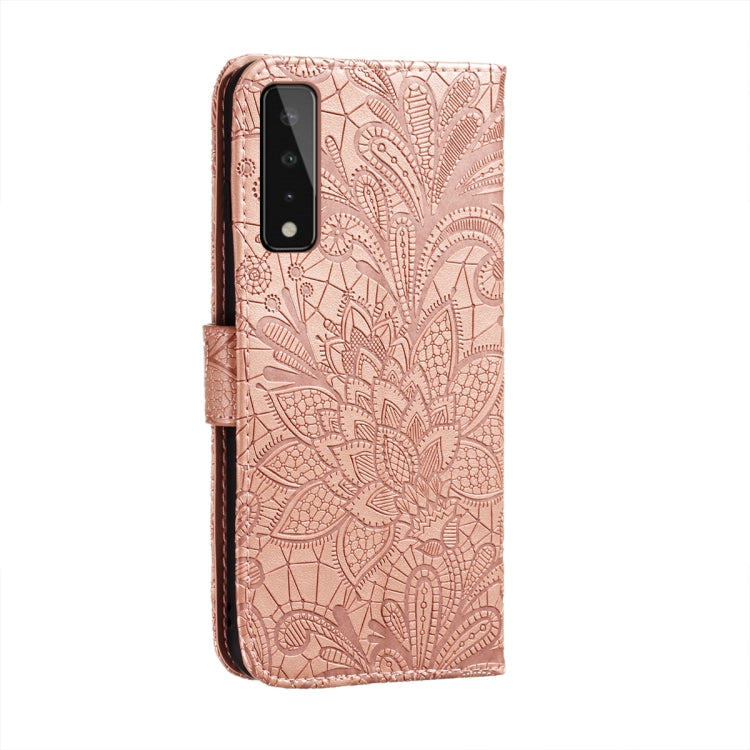 For LG Stylo 7 5G Lace Flower Embossing Pattern Horizontal Flip Leather Case with Holder & Card Slots & Wallet & Photo Frame