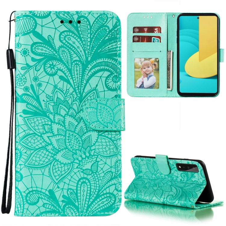 For LG Stylo 7 5G Lace Flower Embossing Pattern Horizontal Flip Leather Case with Holder & Card Slots & Wallet & Photo Frame