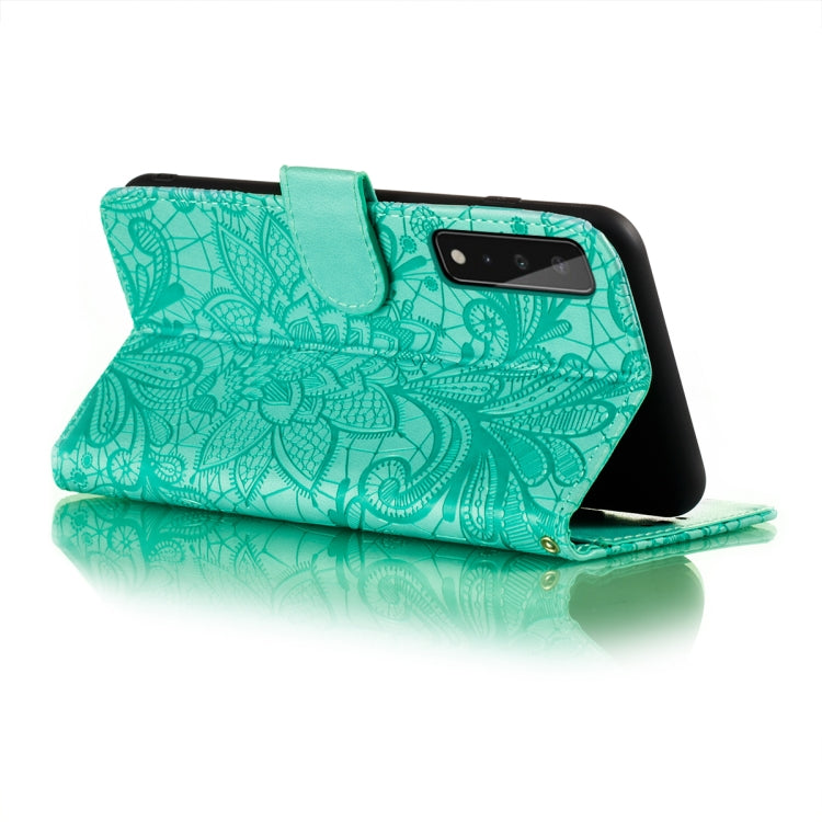 For LG Stylo 7 5G Lace Flower Embossing Pattern Horizontal Flip Leather Case with Holder & Card Slots & Wallet & Photo Frame