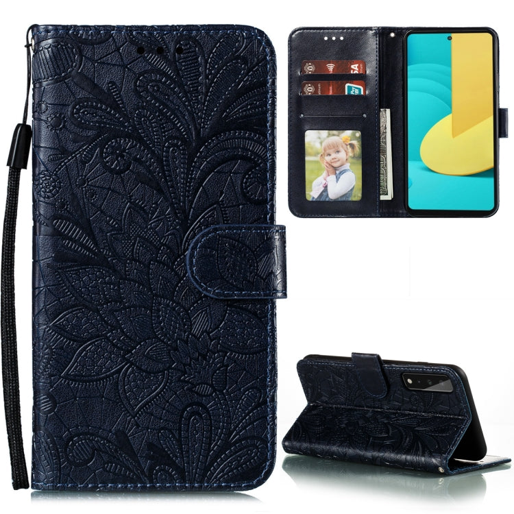For LG Stylo 7 5G Lace Flower Embossing Pattern Horizontal Flip Leather Case with Holder & Card Slots & Wallet & Photo Frame