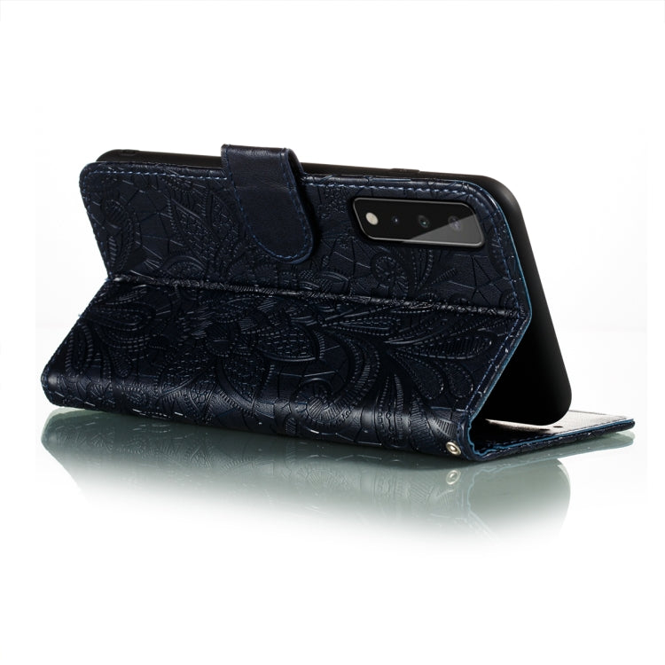 For LG Stylo 7 5G Lace Flower Embossing Pattern Horizontal Flip Leather Case with Holder & Card Slots & Wallet & Photo Frame