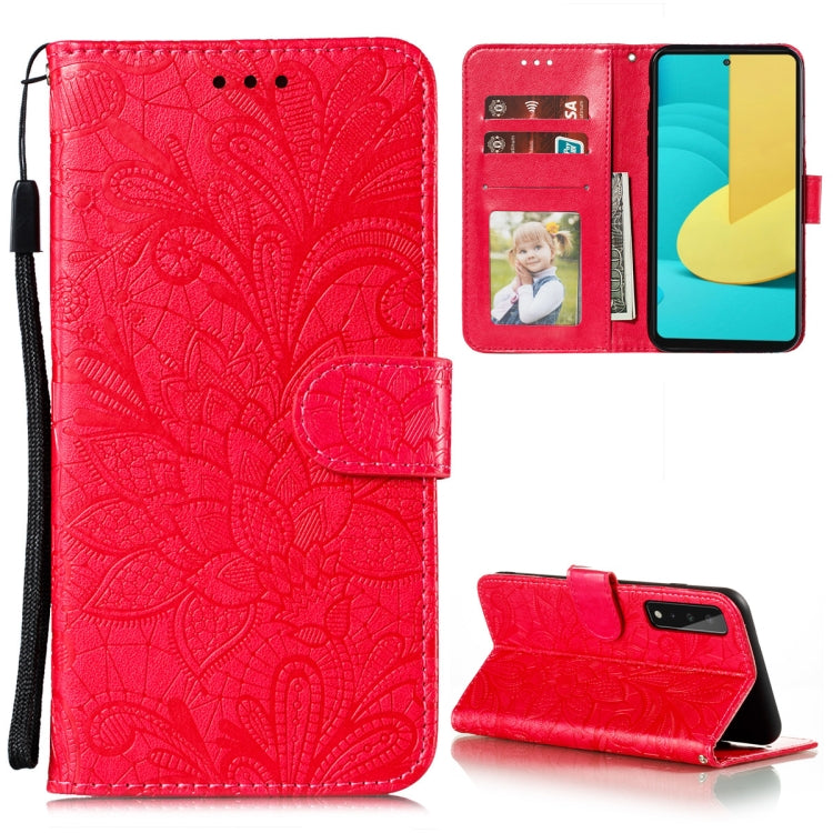 For LG Stylo 7 5G Lace Flower Embossing Pattern Horizontal Flip Leather Case with Holder & Card Slots & Wallet & Photo Frame