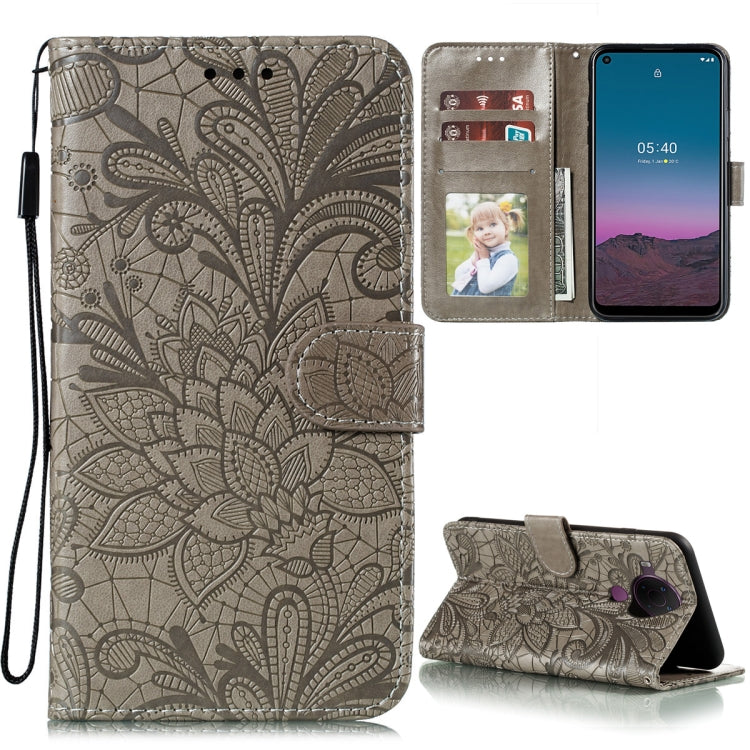 For Nokia 5.4 Lace Flower Embossing Pattern Horizontal Flip Leather Case with Holder & Card Slots & Wallet & Photo Frame