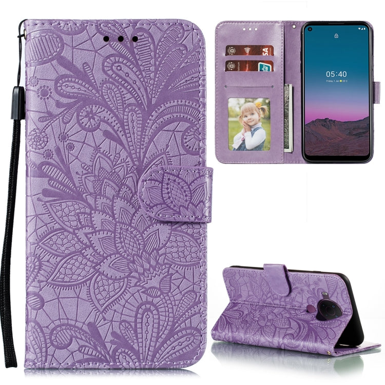 For Nokia 5.4 Lace Flower Embossing Pattern Horizontal Flip Leather Case with Holder & Card Slots & Wallet & Photo Frame