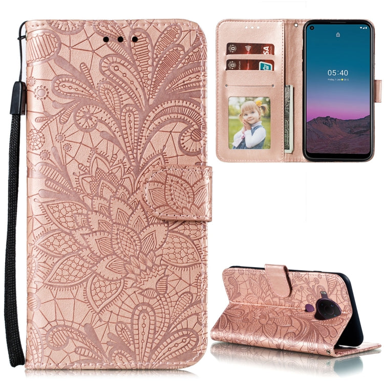 For Nokia 5.4 Lace Flower Embossing Pattern Horizontal Flip Leather Case with Holder & Card Slots & Wallet & Photo Frame