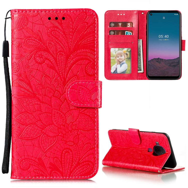 For Nokia 5.4 Lace Flower Embossing Pattern Horizontal Flip Leather Case with Holder & Card Slots & Wallet & Photo Frame