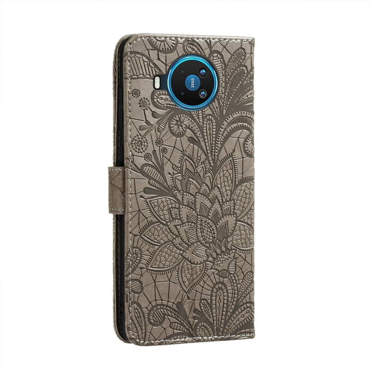 For Nokia 8.3 5G Lace Flower Embossing Pattern Horizontal Flip Leather Case with Holder & Card Slots & Wallet & Photo Frame