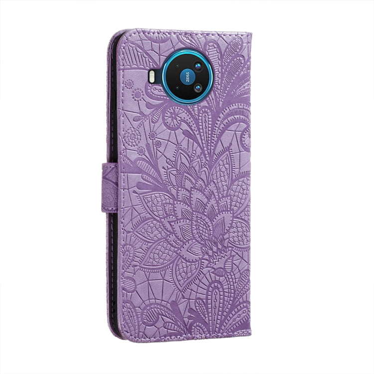For Nokia 8.3 5G Lace Flower Embossing Pattern Horizontal Flip Leather Case with Holder & Card Slots & Wallet & Photo Frame