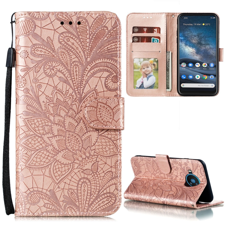 For Nokia 8.3 5G Lace Flower Embossing Pattern Horizontal Flip Leather Case with Holder & Card Slots & Wallet & Photo Frame
