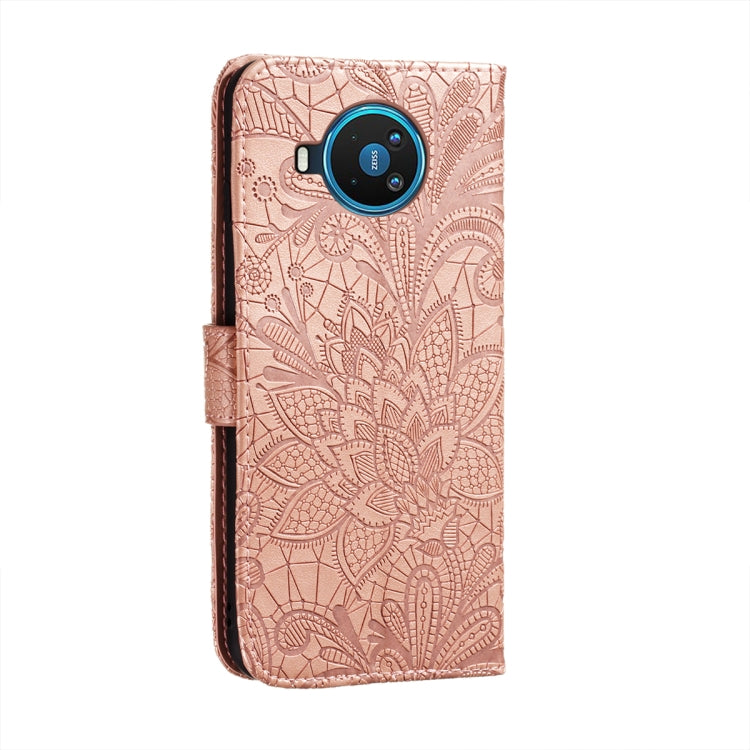 For Nokia 8.3 5G Lace Flower Embossing Pattern Horizontal Flip Leather Case with Holder & Card Slots & Wallet & Photo Frame