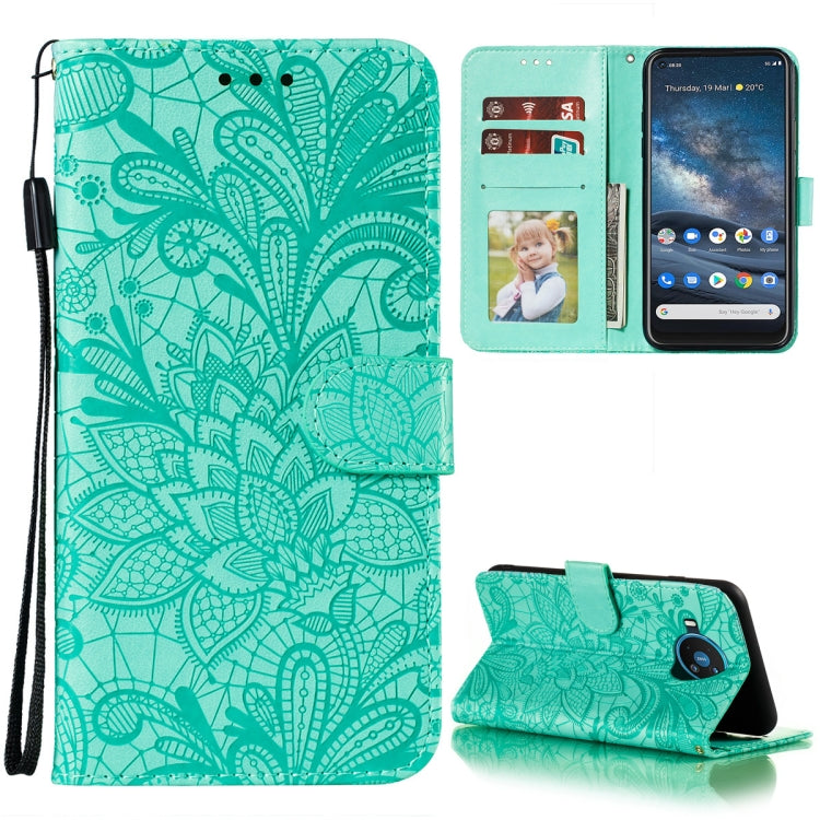 For Nokia 8.3 5G Lace Flower Embossing Pattern Horizontal Flip Leather Case with Holder & Card Slots & Wallet & Photo Frame
