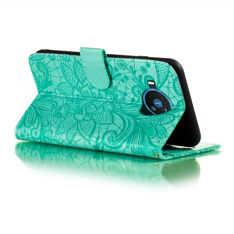 For Nokia 8.3 5G Lace Flower Embossing Pattern Horizontal Flip Leather Case with Holder & Card Slots & Wallet & Photo Frame