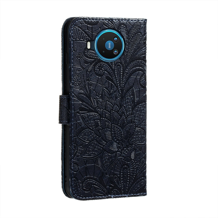 For Nokia 8.3 5G Lace Flower Embossing Pattern Horizontal Flip Leather Case with Holder & Card Slots & Wallet & Photo Frame