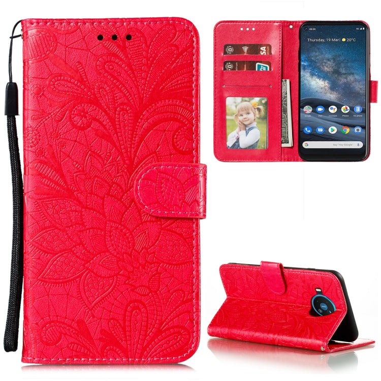 For Nokia 8.3 5G Lace Flower Embossing Pattern Horizontal Flip Leather Case with Holder & Card Slots & Wallet & Photo Frame