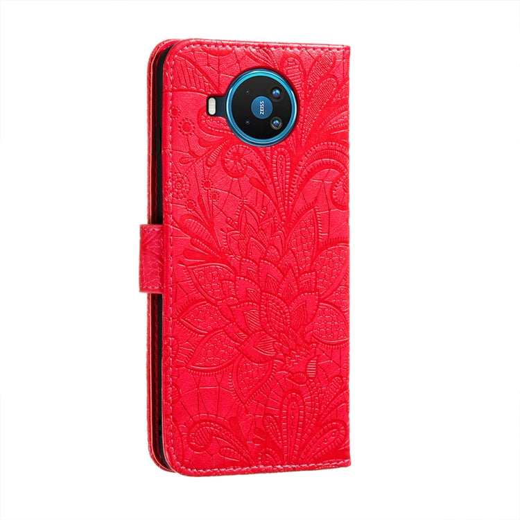 For Nokia 8.3 5G Lace Flower Embossing Pattern Horizontal Flip Leather Case with Holder & Card Slots & Wallet & Photo Frame