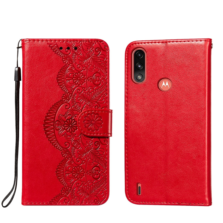 For Motorola Moto E7 Power Flower Vine Embossing Pattern Horizontal Flip Leather Case with Card Slot & Holder & Wallet & Lanyard