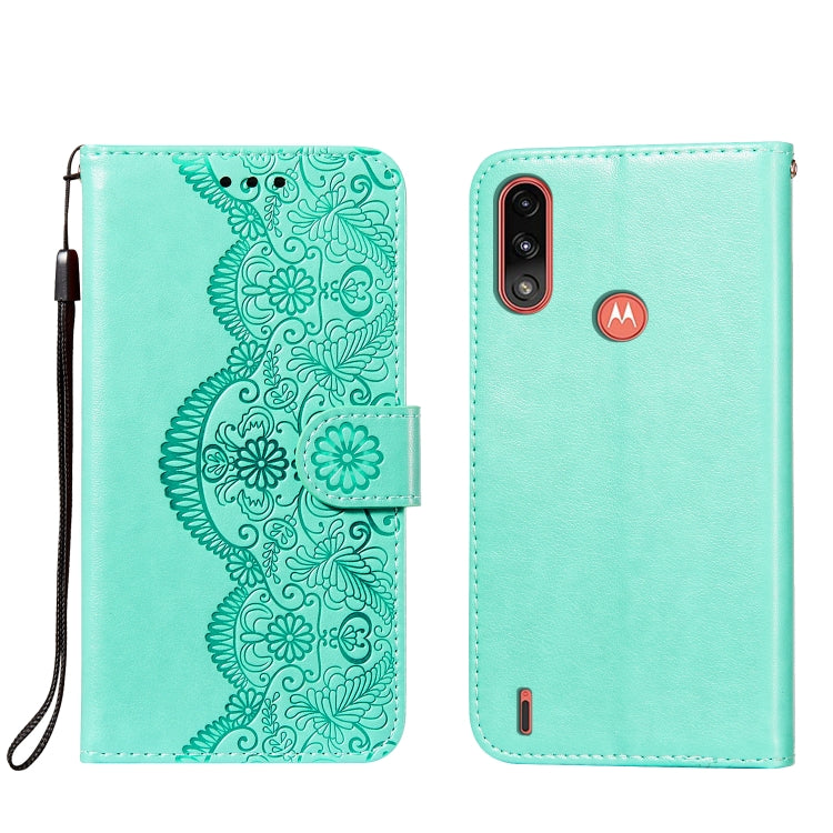 For Motorola Moto E7 Power Flower Vine Embossing Pattern Horizontal Flip Leather Case with Card Slot & Holder & Wallet & Lanyard