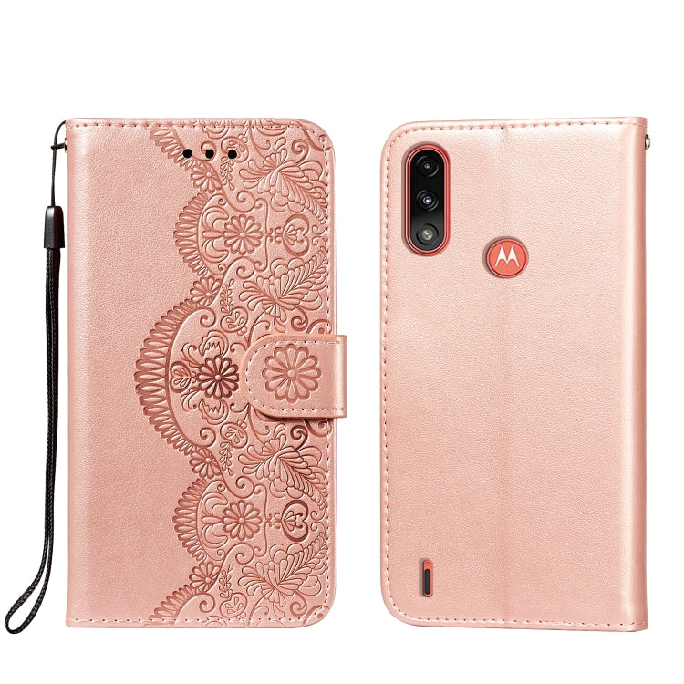For Motorola Moto E7 Power Flower Vine Embossing Pattern Horizontal Flip Leather Case with Card Slot & Holder & Wallet & Lanyard