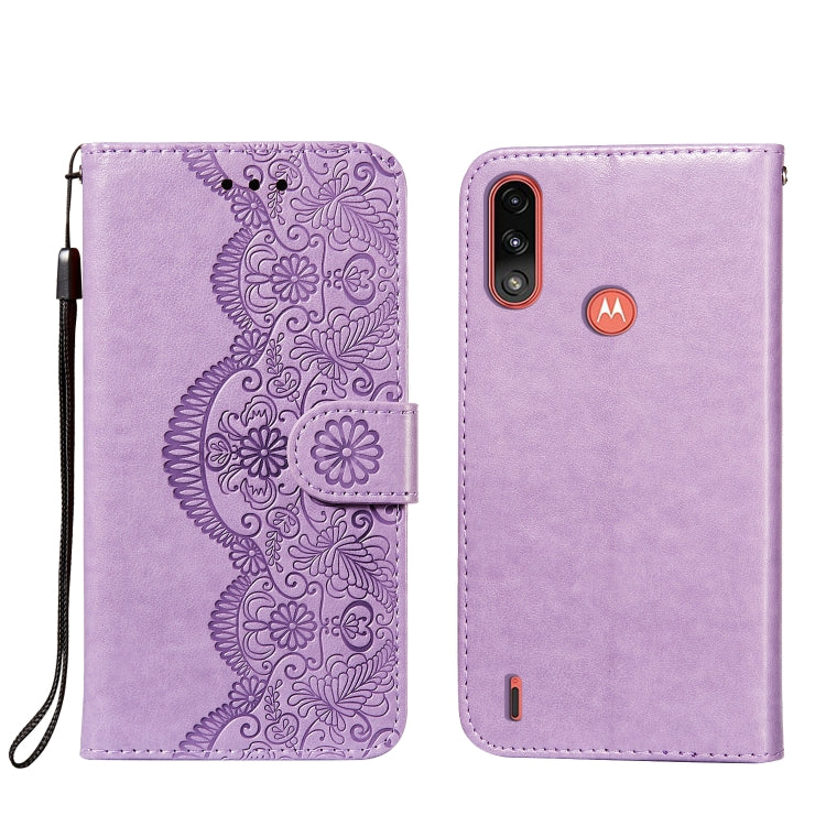 For Motorola Moto E7 Power Flower Vine Embossing Pattern Horizontal Flip Leather Case with Card Slot & Holder & Wallet & Lanyard