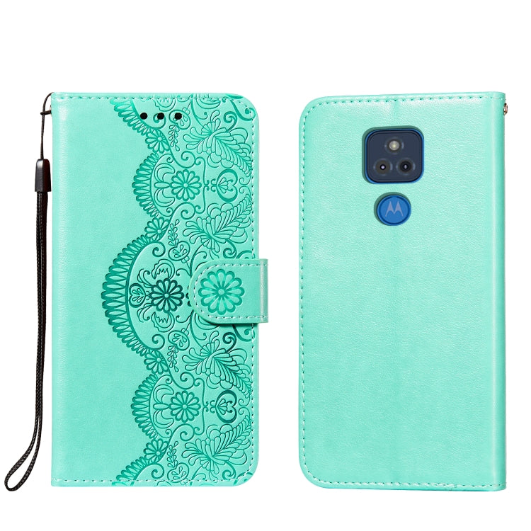 For Motorola Moto G Play (2021) Flower Vine Embossing Pattern Horizontal Flip Leather Case with Card Slot & Holder & Wallet & Lanyard