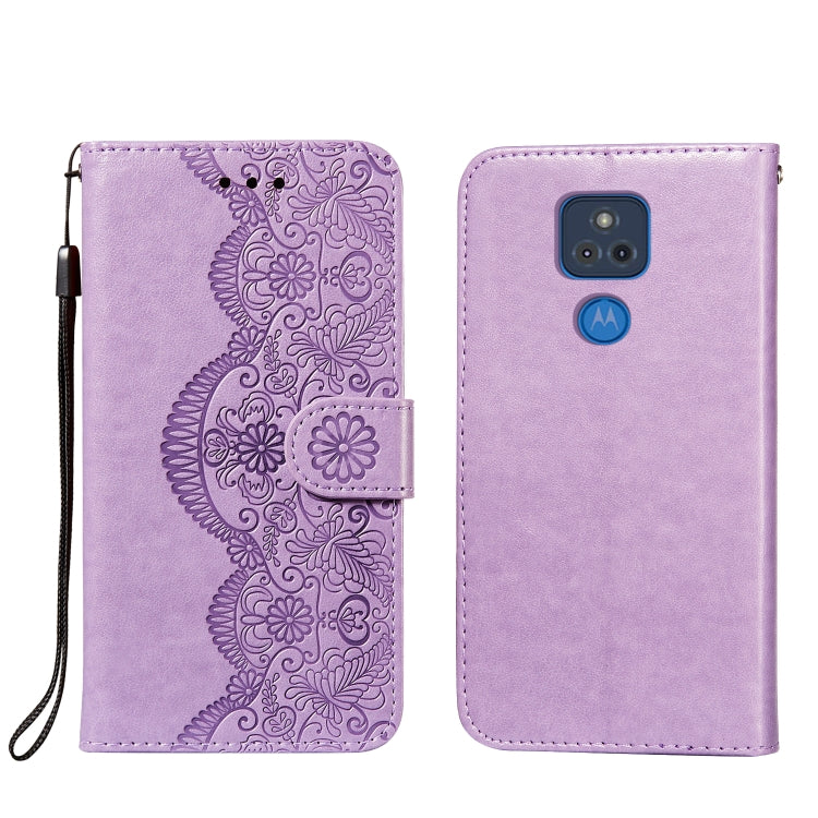 For Motorola Moto G Play (2021) Flower Vine Embossing Pattern Horizontal Flip Leather Case with Card Slot & Holder & Wallet & Lanyard