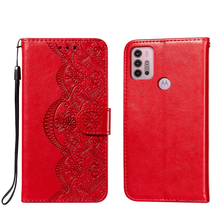 For Motorola Moto G30 Flower Vine Embossing Pattern Horizontal Flip Leather Case with Card Slot & Holder & Wallet & Lanyard