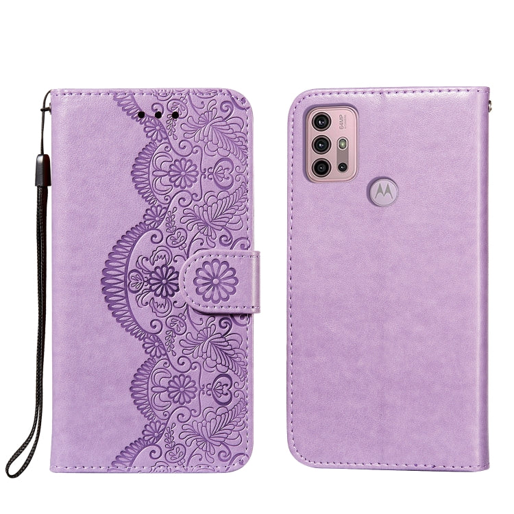 For Motorola Moto G30 Flower Vine Embossing Pattern Horizontal Flip Leather Case with Card Slot & Holder & Wallet & Lanyard