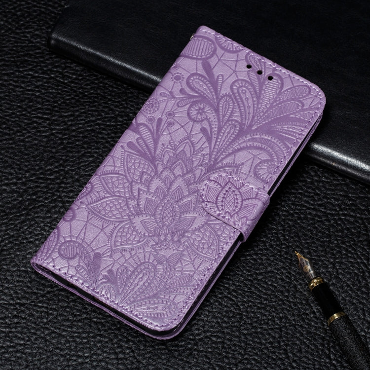 For Xiaomi Redmi Note 9T 5G Lace Flower Embossing Pattern Horizontal Flip Leather Case with Holder & Card Slots & Wallet & Photo Frame