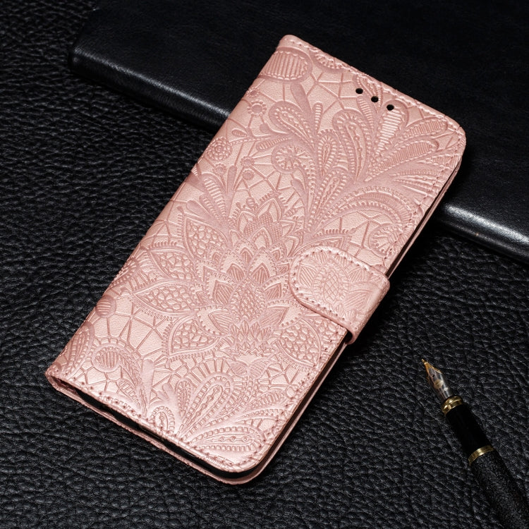 For Xiaomi Redmi Note 9T 5G Lace Flower Embossing Pattern Horizontal Flip Leather Case with Holder & Card Slots & Wallet & Photo Frame