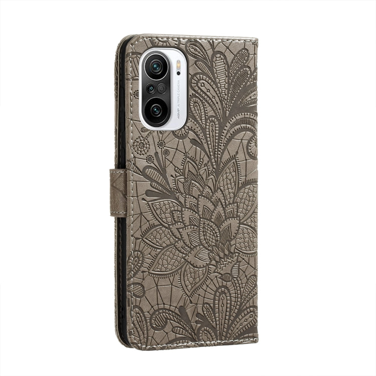 For Xiaomi Redmi K40 Lace Flower Embossing Pattern Horizontal Flip Leather Case with Holder & Card Slots & Wallet & Photo Frame