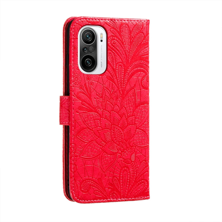 For Xiaomi Redmi K40 Lace Flower Embossing Pattern Horizontal Flip Leather Case with Holder & Card Slots & Wallet & Photo Frame