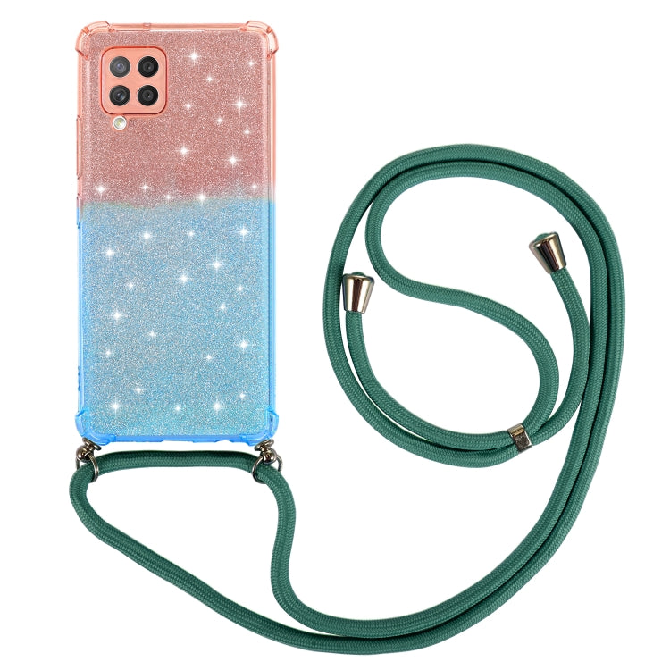 For Samsung Galaxy A42 5G Gradient Glitter Powder Shockproof TPU Protective Case with Lanyard