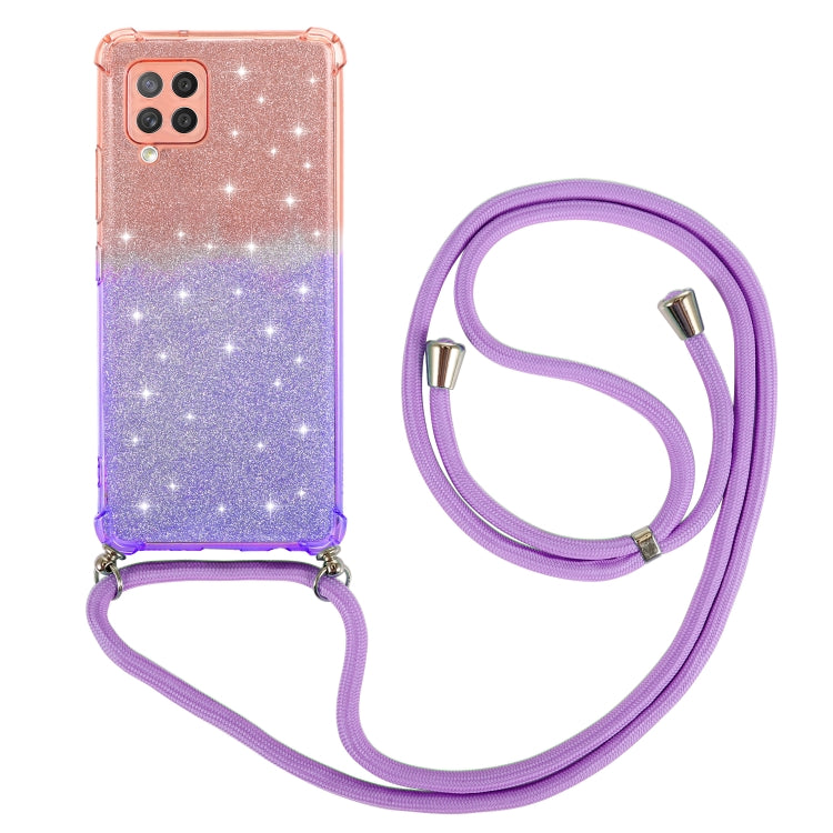 For Samsung Galaxy A42 5G Gradient Glitter Powder Shockproof TPU Protective Case with Lanyard