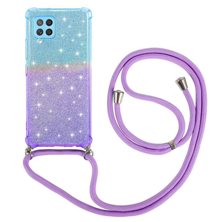 For Samsung Galaxy A42 5G Gradient Glitter Powder Shockproof TPU Protective Case with Lanyard