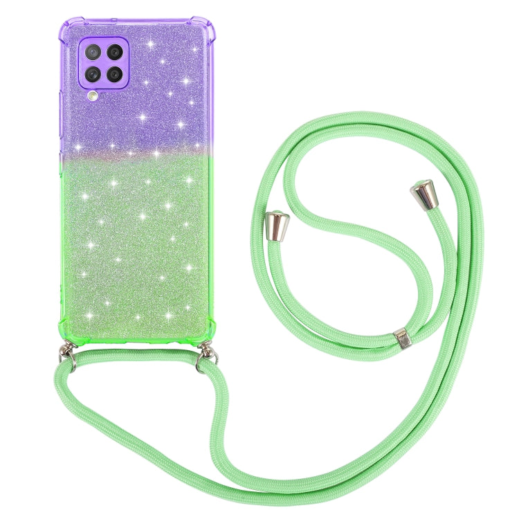 For Samsung Galaxy A42 5G Gradient Glitter Powder Shockproof TPU Protective Case with Lanyard