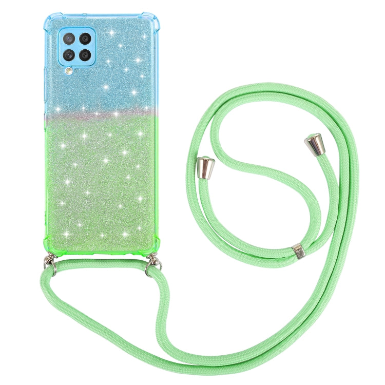 For Samsung Galaxy A42 5G Gradient Glitter Powder Shockproof TPU Protective Case with Lanyard