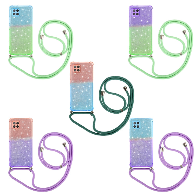 For Samsung Galaxy A42 5G Gradient Glitter Powder Shockproof TPU Protective Case with Lanyard