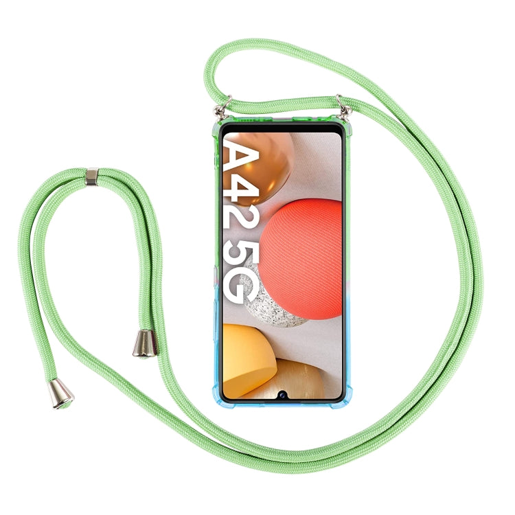 For Samsung Galaxy A42 5G Gradient Glitter Powder Shockproof TPU Protective Case with Lanyard